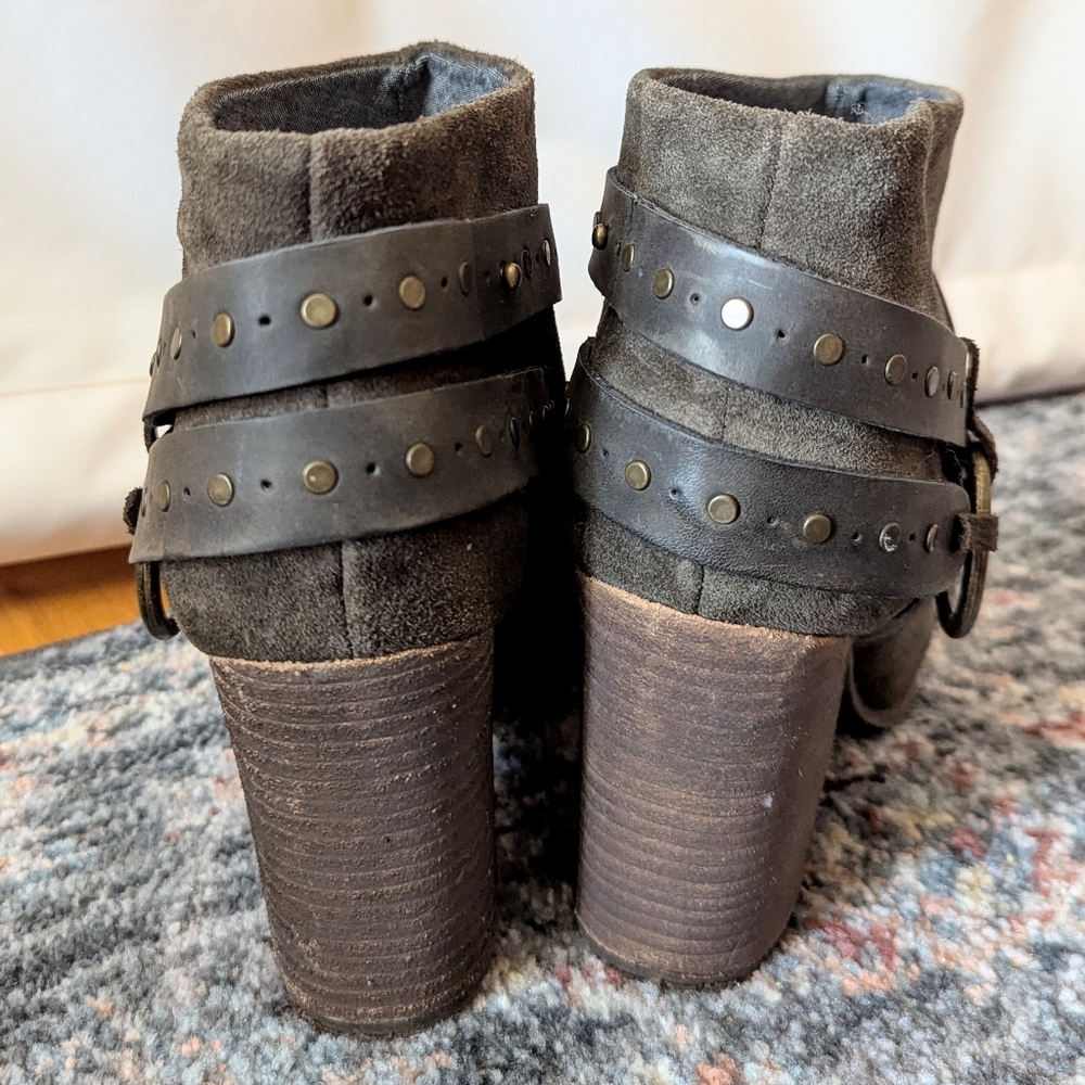 Calvin Klein Daisy Ankle Boots Coffee Grey Brown Buckled Studded Heeled Y2K 8 - Picture 4 of 13